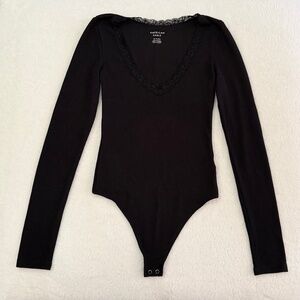 American Eagle Outfitters Long-Sleeve V-Neck Lace Bodysuit
